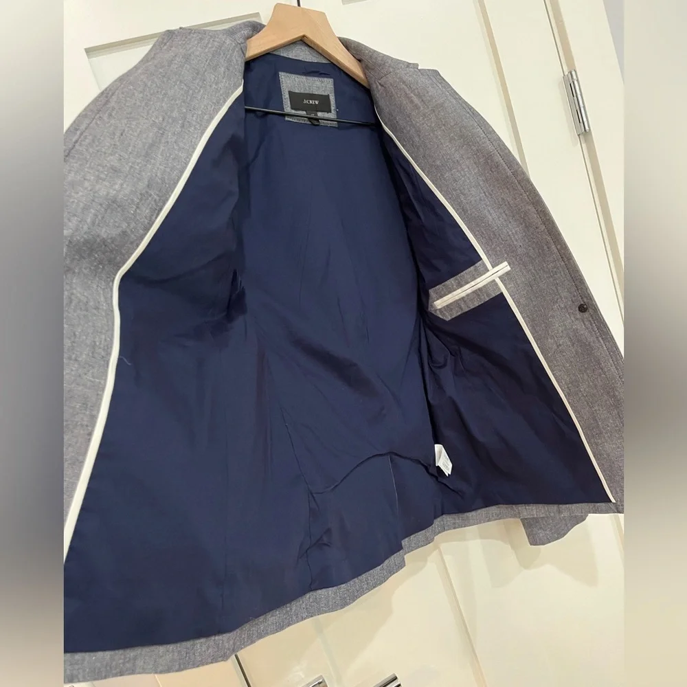 LIKE NEW J. Crew Regent Chambray Cotton Suit Jacket Blazer Coat 2 TALL